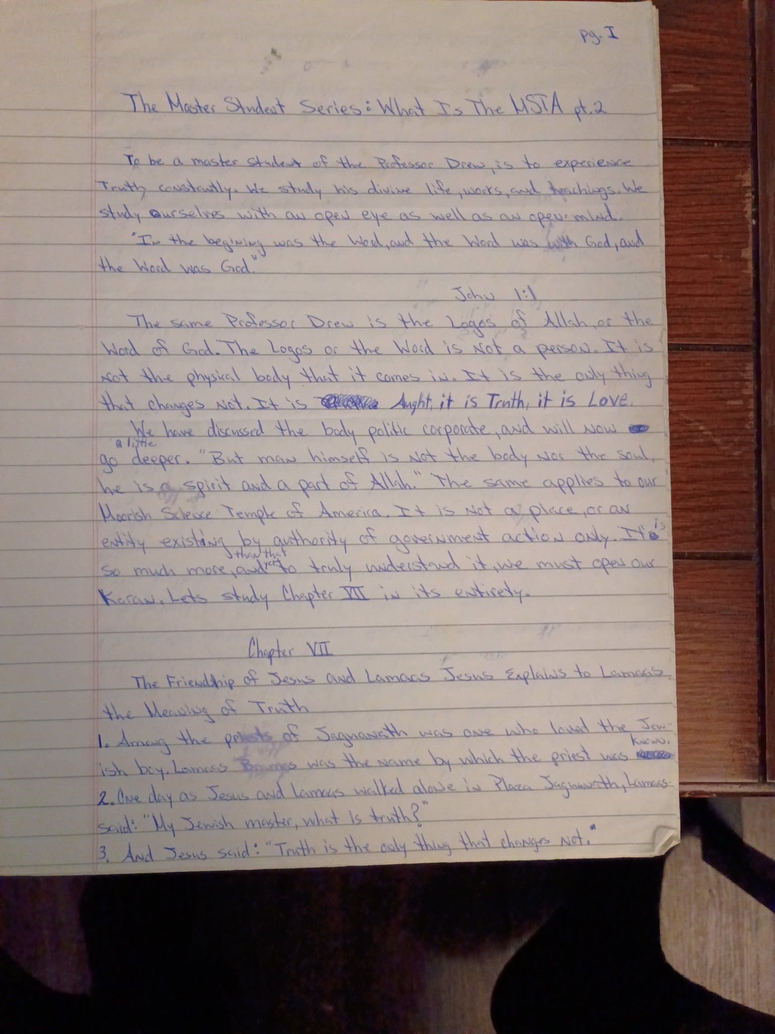 First handwritten page of The Master Student Series: What Is the MSTA? Part 2